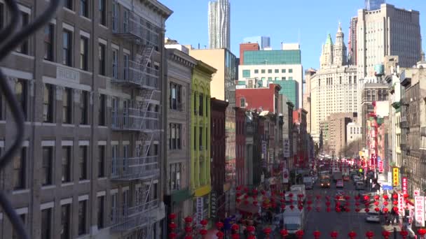 Establecimiento Plano Ángulo Alto Del Distrito Chinatown Ciudad Nueva York — Vídeos de Stock