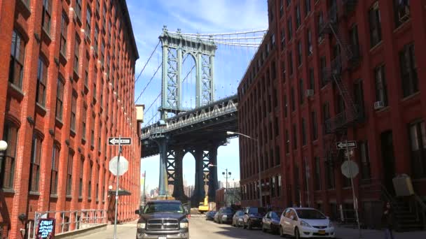 Etablering Skott Dumbo Området Brooklyn New York Inklusive Manhattan Bron — Stockvideo