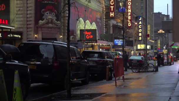 Vacker New York Street Scen Natten Regn Med Målning Kvaliteter — Stockvideo