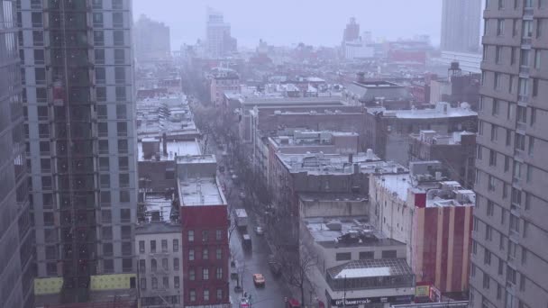 Alto Ángulo Sobre Manhattan Nueva York Con Fuertes Lluvias Cayendo — Vídeo de stock