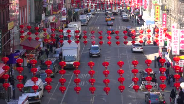 Establecimiento Tiro Ángulo Alto Del Distrito Chinatown Con Lámparas Linternas — Vídeo de stock