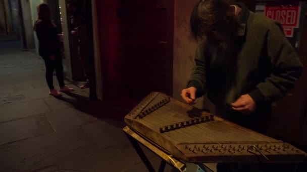 Seorang Musisi Bermain Malam Hari Jalan Jalan French Quarter New — Stok Video
