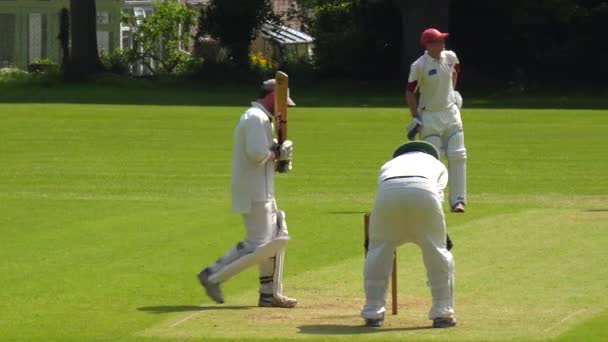 Sportovní Kriket Hraje Zelené Trávě Hřiště Anglii — Stock video