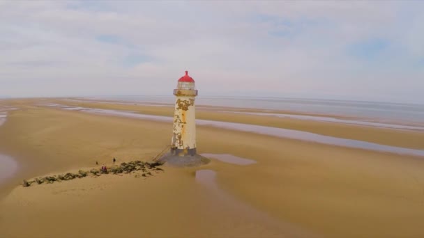 Magnificent Aerial Shot Point Ayr Lighthouse Wales — Stock Video
