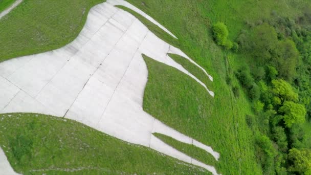 Antenne Über Einem Riesigen Weißen Pferd Mit Feldern Vordergrund Westbury — Stockvideo