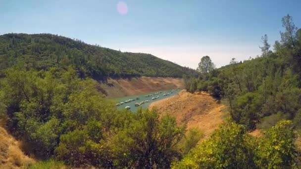 Letecký Pohled Velmi Nízké Jezero Oroville Kalifornii Během Extrémního Sucha — Stock video