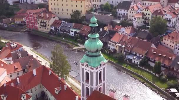 Воздушный Вид Сеска Крумлов Милая Маленькая Чешская Деревня — стоковое видео