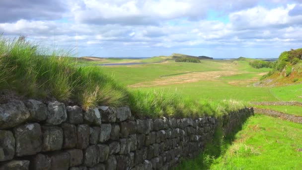 Tiro Estabelecimento Hadrians Wall Norte Inglaterra — Vídeo de Stock