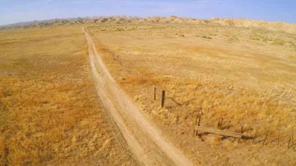 Antenn Över Ensam Väg Öknen Carrizo Plain Kalifornien — Stockvideo