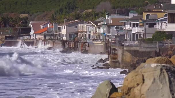 Casas Praia Sul Califórnia Durante Evento Tempestade Muito Grande — Vídeo de Stock