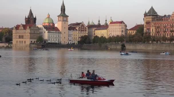 Peddelboten Varen Moldau Praag Tsjechië — Stockvideo