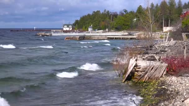 Bellissima Costa Dei Grandi Laghi Nella Contea Door Wisconsin — Video Stock