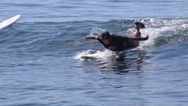 Een Middelbare Leeftijd Surfer Kerel Bodyboards Een Golf Een Zuid — Stockvideo