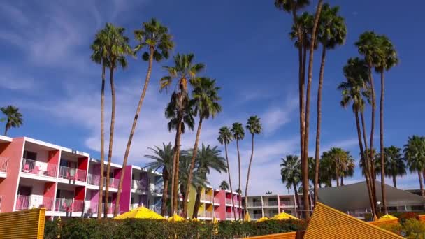 加州棕榈泉的一个繁忙多姿多彩的度假酒店 — 图库视频影像