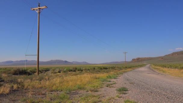 Одинокая Пустынная Дорога Выложена Телефонными Столбами — стоковое видео