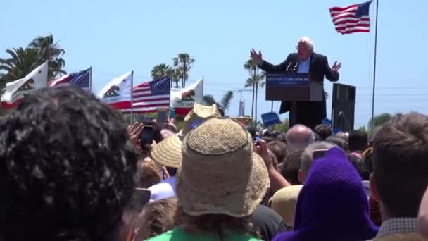 Bernie Sanders Fala Frente Uma Multidão Enorme Comício Político Sobre — Vídeo de Stock