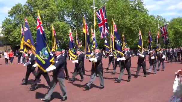 Veterani Dell Esercito Britannico Marciano Una Parata Cerimoniale Lungo Mall — Video Stock