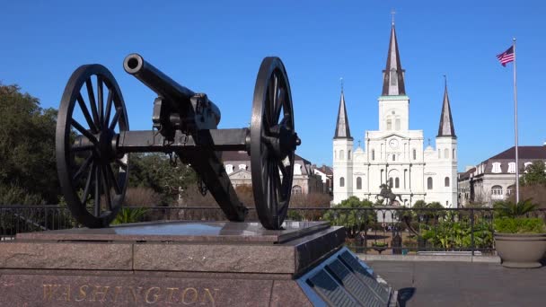 Bela Praça Jackson Catedral Louis Nova Orleães Louisiana — Vídeo de Stock