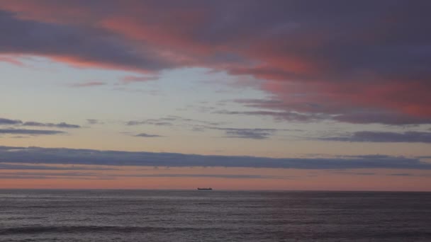 Very Distant Cargo Ship Horizon Sunset — Stock Video