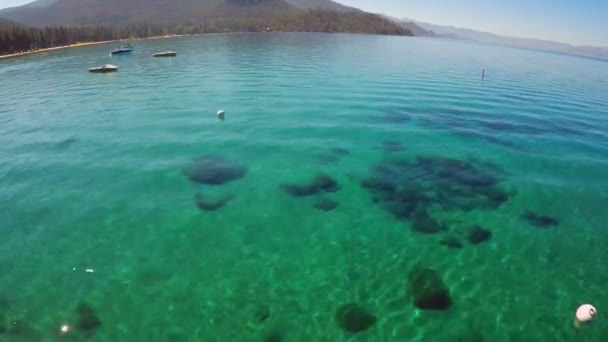 Luftaufnahme Über Einem Paddel Boarder Der Auf Dem Lake Tahoe — Stockvideo