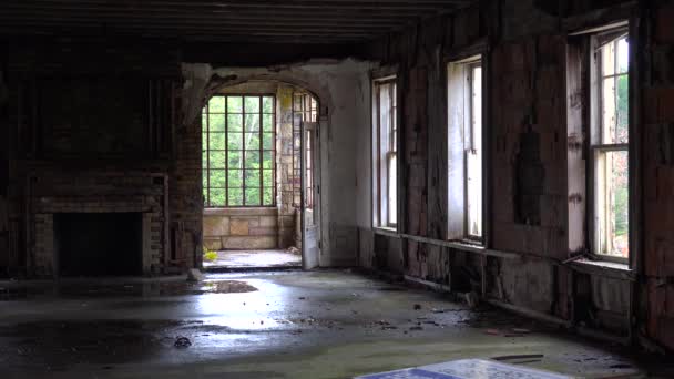 Abandoned Spooky Interior Old Boarding School Mansion Countryside — Stock Video