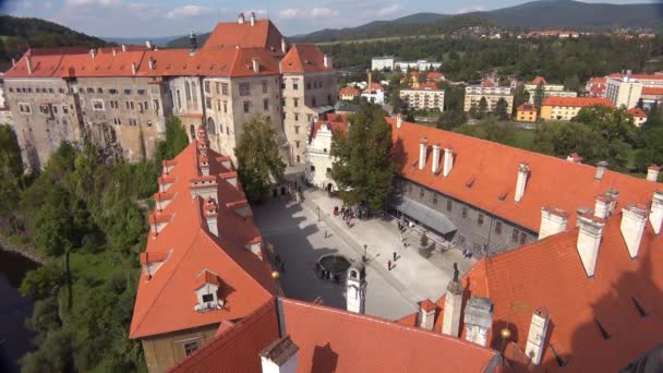 Una Vista Aérea Cesk Krumlov Pequeño Pueblo Bohemio República Checa — Vídeos de Stock