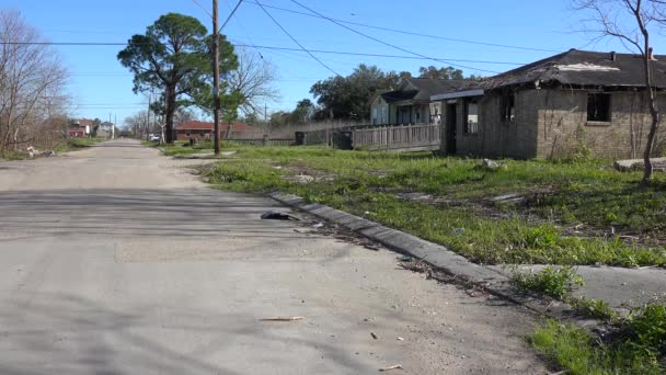 Domy Stojí Uprostřed Prázdných Nevyvinutých Parcel Dolním Okrsku New Orleans — Stock video