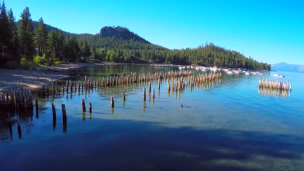 Eine Luftaufnahme Über Alten Pfeilerhaufen Glenbrook Lake Tahoe Nevada — Stockvideo