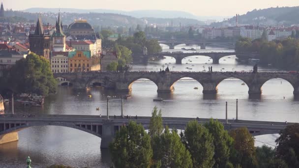 Belo Tiro Estabelecimento Longo Rio Vltava Praga República Checa — Vídeo de Stock