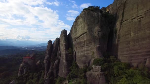 Gyönyörű Légi Fölött Szikla Formációk Kolostorok Meteora Görögország — Stock videók