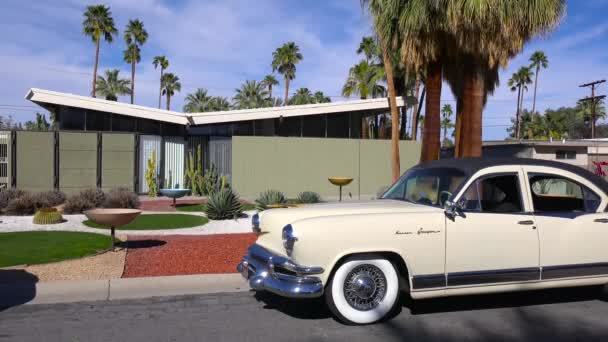 Exteriér Založení Záběr Palm Springs Kalifornie Poloviny Století Moderní Dům — Stock video