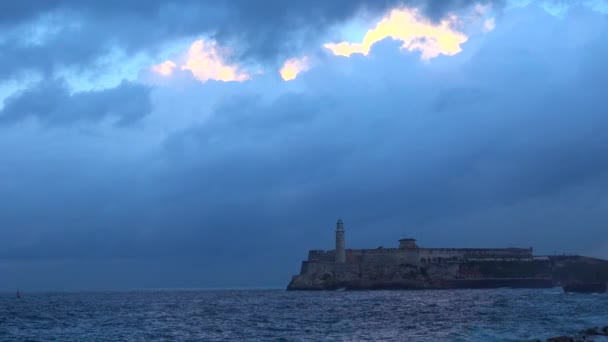 Festung Leuchtturm Und Hafenpromenade Havanna Kuba — Stockvideo