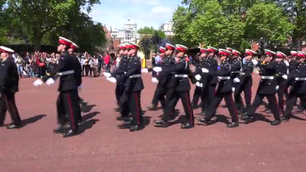 Britští Veteráni Pochodují Slavnostním Průvodu Náměstí Londýně Anglii — Stock video