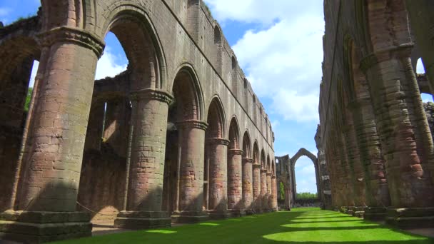 喷泉修道院被遗弃的大教堂 有柱子 — 图库视频影像