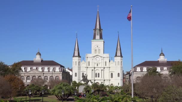 Piękny Plac Jacksona Katedra Louis Nowym Orleanie Luizjana — Wideo stockowe