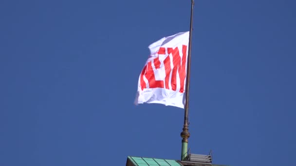 一面旗帜飘扬在一座德国建筑上 上面写着 — 图库视频影像