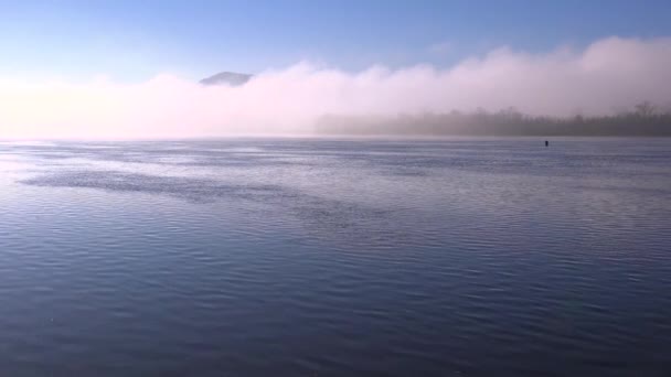 Beautiful Foggy Morning Mississippi River Iowa Wisconsin Border — Stock Video