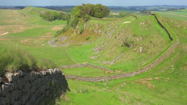 Grundande Bild Hadrians Wall Norra England — Stockvideo