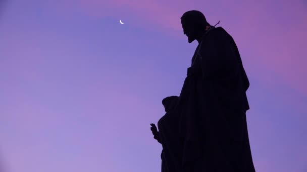 Classic Morning Dawn Light Statues Charles Bridge Prague Czech Republic — Stock Video