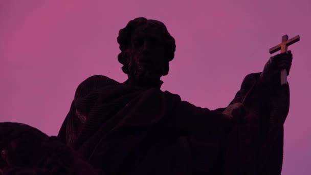 Classic Morning Dawn Light Statues Charles Bridge Prague Czech Republic — Stock Video