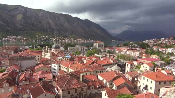 Ciudad Kotor Orillas Bahía Boka Montenegro — Vídeo de stock