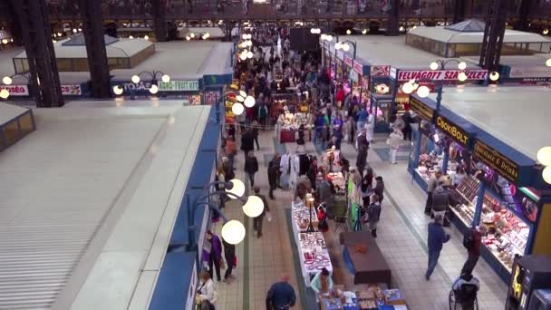 Interior Gran Sala Mercado Interior Central Del Centro Budapest Hungría — Vídeo de stock