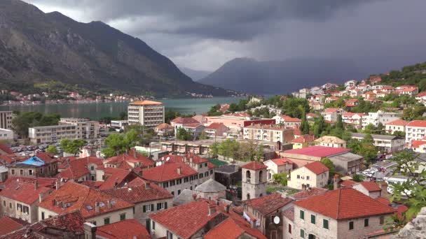 Die Stadt Kotor Ufer Der Bucht Von Boka Montenegro — Stockvideo