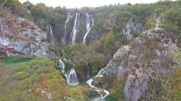 Gyönyörű Vízesések Folynak Keresztül Buja Zöld Dzsungelben Plitvicei Nemzeti Park — Stock videók