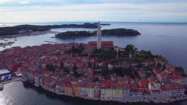 Belo Tiro Aéreo Cidade Rovinj Croácia — Vídeo de Stock