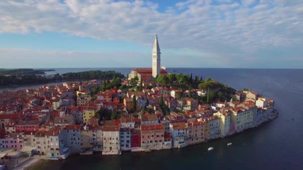 Vackra Flygbilder Staden Rovinj Kroatien — Stockvideo