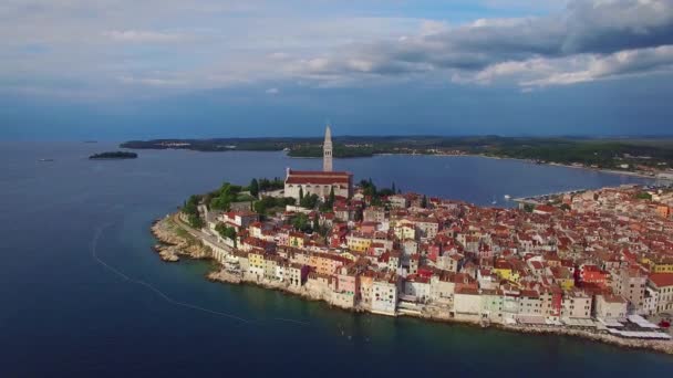 Belo Tiro Aéreo Cidade Rovinj Croácia — Vídeo de Stock