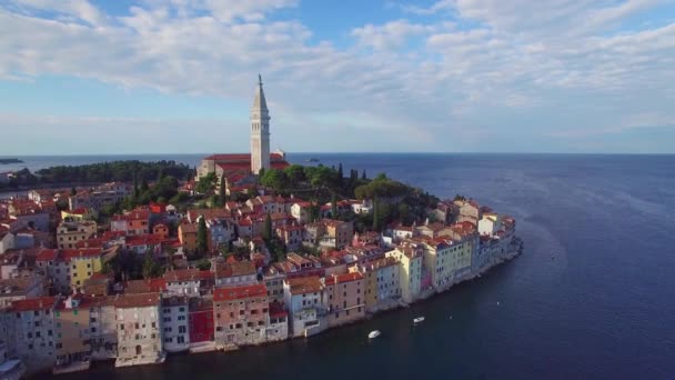 Vackra Flygbilder Staden Rovinj Kroatien — Stockvideo