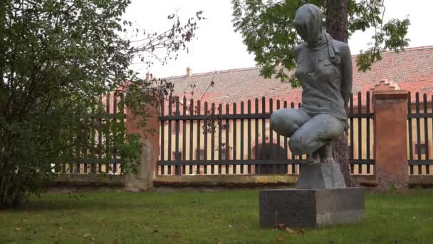 Una Escultura Encuentra Campo Concentración Nazi Terezin República Checa — Vídeos de Stock