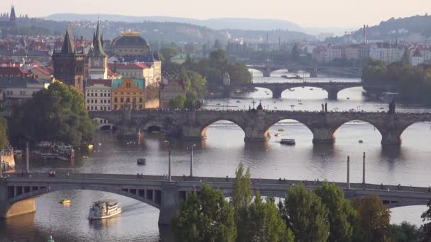 Çek Cumhuriyeti Prag Vltava Nehri Boyunca Güzel Bir Kurum Çekimi — Stok video